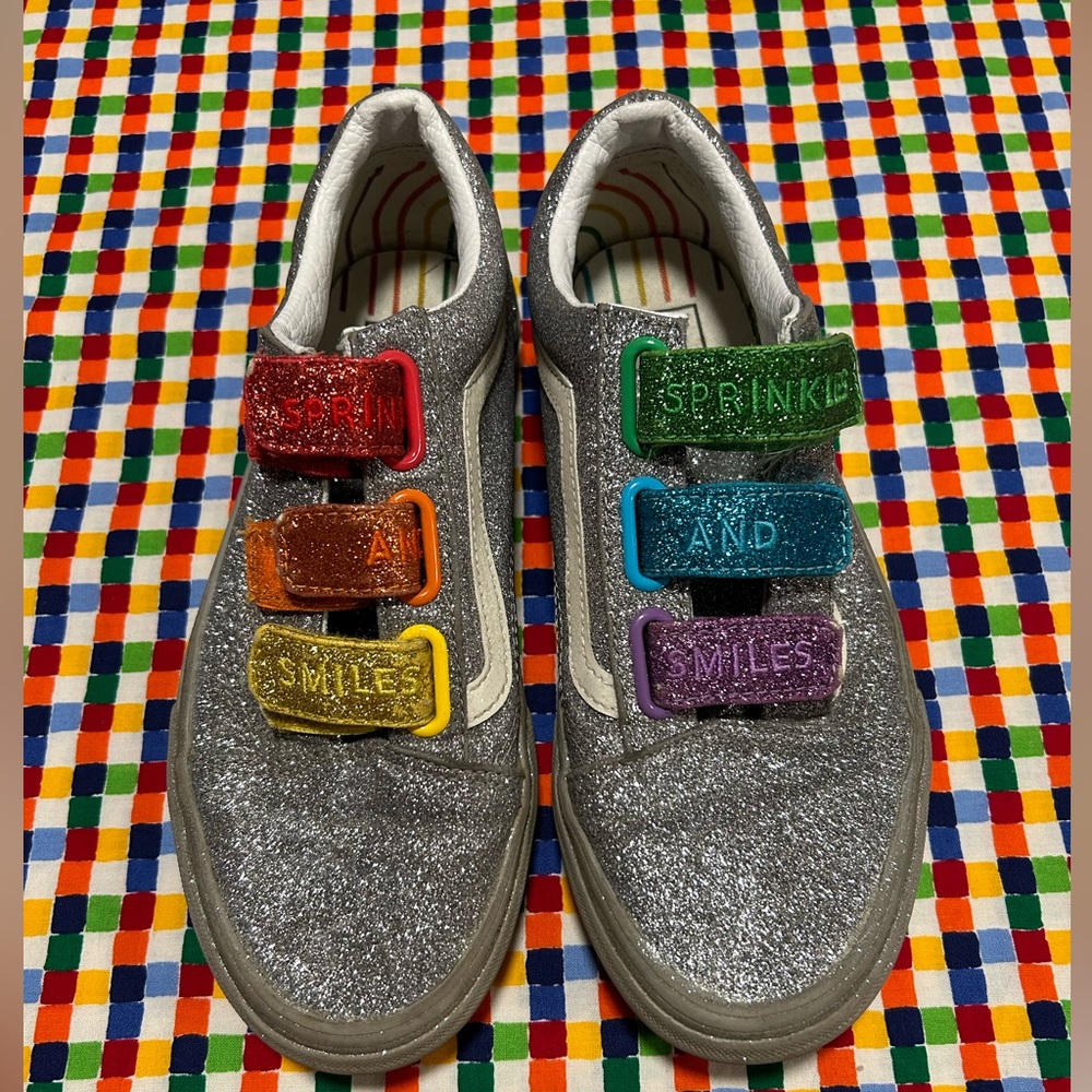 Vans Flour Shop Rainbow Shoes Womens 7 Sliver Gray Glitter Casual